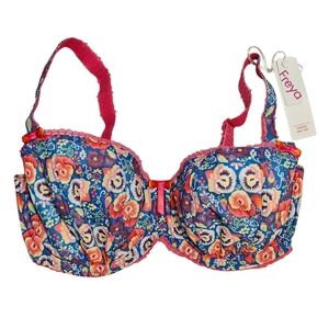 NWT Freya Parade Padded Half Cup Bra - Blue and Pink Floral Underwire Bra